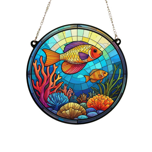 Fish and Coral Stained Glass Effect Suncatcher